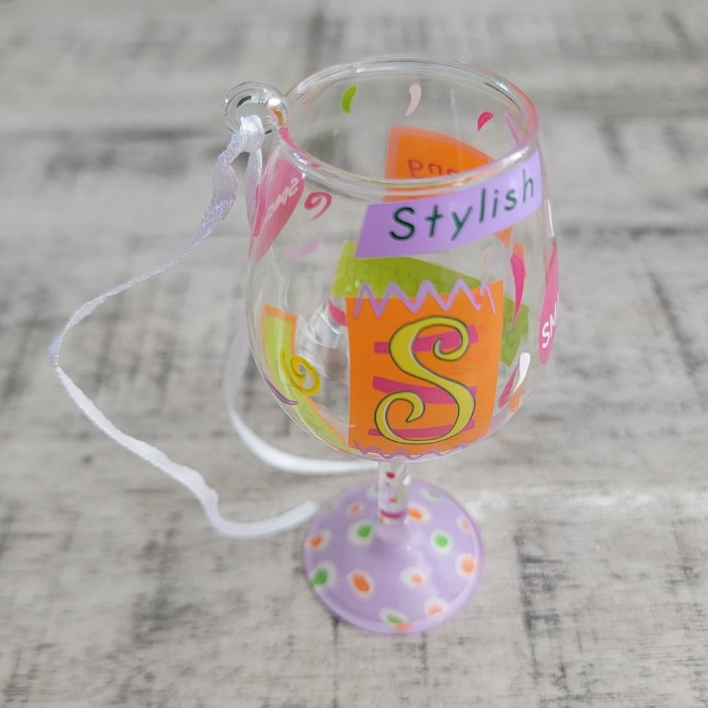 Mini Wine by Lolita Hand Painted Glass Ornament Love my Letter "S"